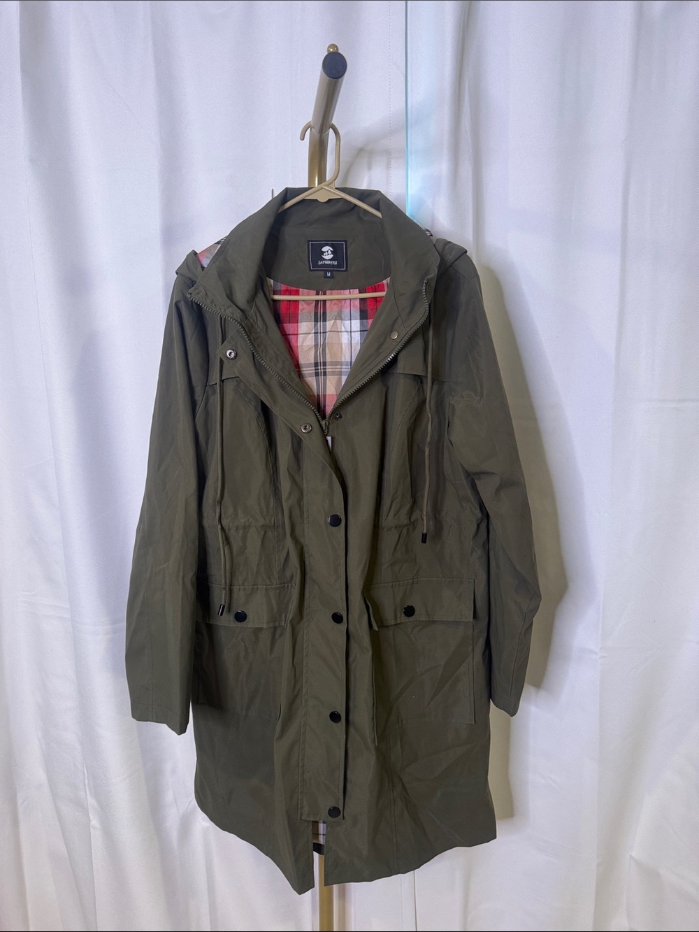Saphirose Women's Olive Green Hooded Parka Jacket flannel lined M